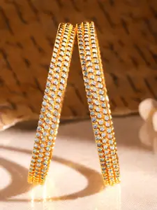 Rubans Set of 6, 22K Gold-Plated Cubic Zirconia Studded Bangles