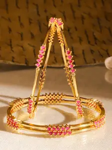 Rubans Set of 4 22K Gold-Plated Ruby Pink Stone Studded Handcrafted Bangles