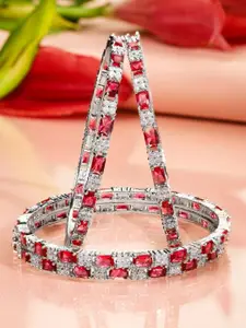 Rubans Set of 4 Rhodium-Plated Ruby Pink & White Cubic Zirconia Studded Bangles