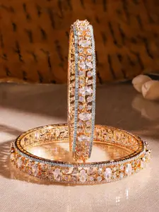 Rubans Set of 2 22K Gold-Plated Dual-Tone Cubic Zirconia Studded Handcrafted Premium Bangles
