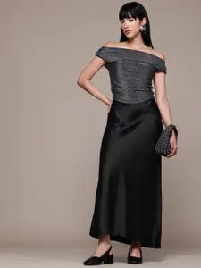 MANGO Satin Maxi A-Line Skirt