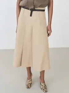 MANGO Pure Cotton Darted Flared Midi Skirt