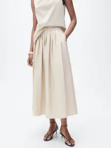 MANGO Pleated Midi Flared Skirt