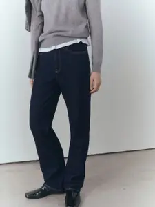 MANGO Women Straight Fit Pure Cotton Mid-Rise Jeans
