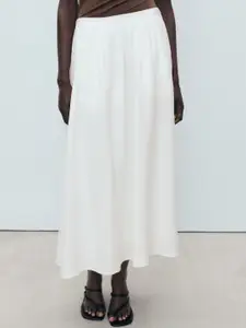 MANGO Pure Linen Flared Midi Skirt