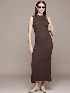 MANGO Textured Back Slit Semi-Sheer Maxi Dress