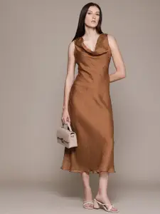 MANGO Cowl Neck Sheen A-Line Maxi Dress