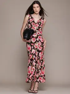 MANGO Floral Print Cowl Neck Maxi Dress