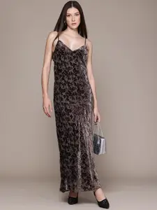 MANGO Floral Print Backless Sheath Maxi Dress