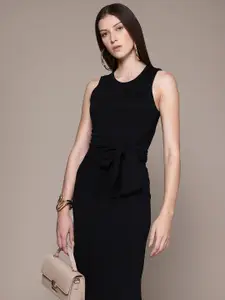 MANGO Knotted Pure Cotton Sheath Midi Dress