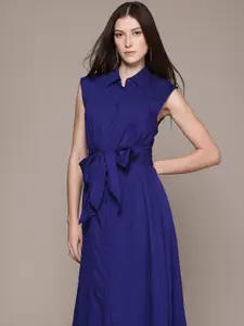 MANGO Self Striped Belted Shirt Midi Dress