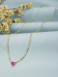 Carlton London 18kt Gold Plated with Red Ruby Heart Necklace