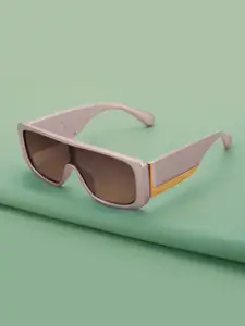 Carlton London Pink and Gold Toned with Blue Polarised Lens Shield Sunglass