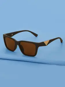 Carlton London Brown with Gold Toned Brown Polarised Lens Wayfarer Sunglass