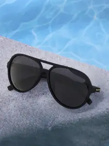 Carlton London Black with Silver Toned and Black Polarised Lens Aviator Sunglass