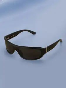 Carlton London Black with Silver Toned and Black Polarised Lens Sports Sunglass