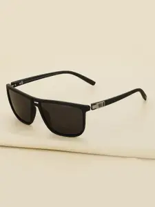 Carlton London Black with Silver Toned and Black Polarised Lens Rectangle Sunglass