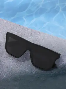 Carlton London Black and Metallic Toned with Black Polarised Shield Sunglass