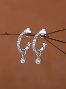 Sangria 925 Sterling Silver with Rhodium Plated and CZ Half Hoop Earring