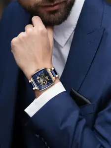 GIORDANO Men Skeleton Dial & Stainless Steel Bracelet Style Straps Analogue Automatic Motion Powered Watch