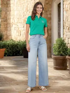 U.S. Polo Assn. Women Women Wide Leg High-Rise Light Fade Stretchable Jeans