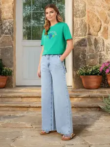 U.S. Polo Assn. Women Women Wide Leg High-Rise Light Fade Stretchable Jeans