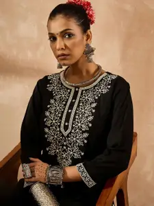 Indo Era Floral Embroidered Round Neck Kurta