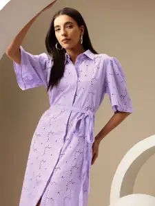 Chemistry Floral Embroidered Schiffli Pure Cotton Shirt Dress