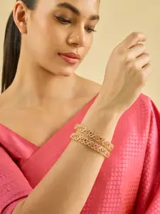 Kushal's Fashion Jewellery Set Of 2 Gold Plated Cubic Zirconia Embellished Bridal Bangles