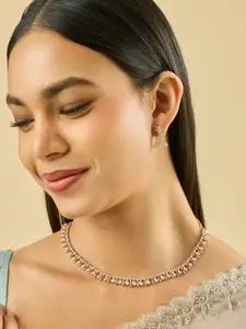 Kushal's Fashion Jewellery Embellished Bridal Rhodium-Plated Zircon Studded Necklace