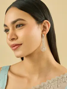 Kushal's Fashion Jewellery Sapphire Rhodium Gold-Embellished Bridal Zircon Pendant Set