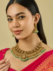 Kushal's Fashion Jewellery Ruby Gold-Plated Ethnic Antique Necklace