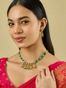 Kushal's Fashion Jewellery Gold-Plated Stone Studded & Beaded Antique Necklace