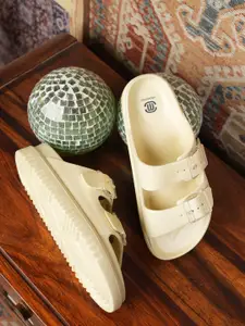 MOZAFIA Women Rubber Sliders With Buckles