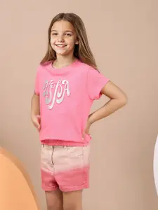 U.S. Polo Assn. Kids Girls Typography Printed Regular Sleeves T-shirt