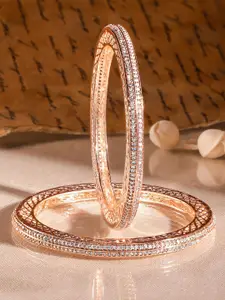 Rubans Set of 2 22K Rose Gold-Plated Cubic Zirconia Studded Handcrafted Premium Bangles