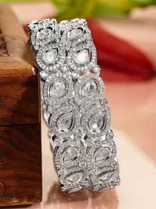 Rubans Set of 2 Rhodium-Plated Teardrop Cubic Zirconia Studded Handcrafted Premium Bangles