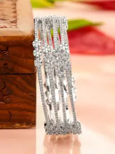 Rubans Set of 4 Rhodium-Plated Cubic Zirconia Floral Design Handcrafted Premium Bangles