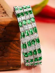 Rubans Set of 4 Rhodium-Plated Emerald Green & Cubic Zirconia Studded Bangles