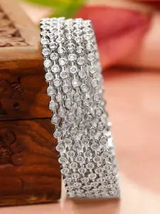 Rubans Set Of 4 Rhodium-Plated Cubic Zirconia Studded Classics Bangles in Silver Tone