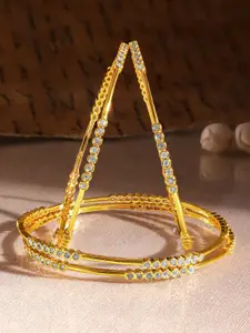 Rubans Set of 4 Cubic Zirconia Studded 22KT Gold-Plated Bangles