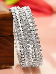Rubans Set of 2 Rhodium-Plated White Cubic Zirconia Studded Handcrafted Luxe Bangles