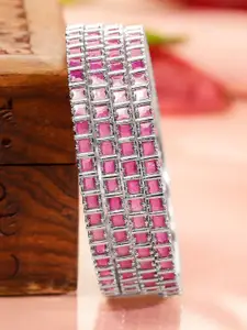 Rubans Set of 4 Rhodium-Plated Ruby Pink Cubic Zirconia Studded Handcrafted Premium Bangle
