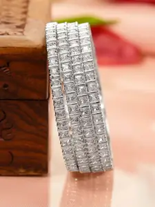 Rubans Set of 4 Rhodium-Plated White Cubic Zirconia Studded Handcrafted Premium Bangles