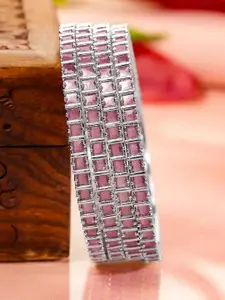 Rubans Set of 4 Rhodium-Plated Pink Cubic Zirconia Studded Handcrafted Premium Bangles