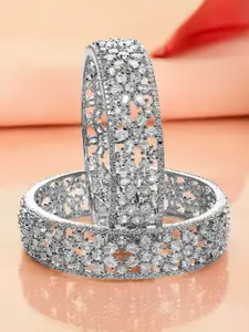 Rubans Set of 2 Rhodium Plated Premium Quality White AD & Cubic Zirconia Studded Bangles
