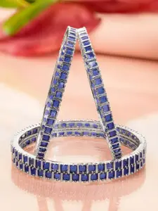 Rubans Set of 4 Rhodium-Plated Blue Cubic Zirconia Studded Handcrafted Premium Bangles