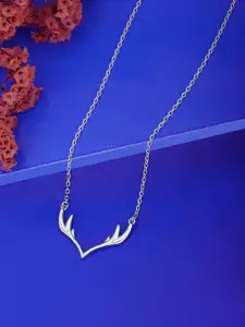Carlton London Rhodium Plated Antler Pendant Chain Necklace