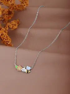 Carlton London Rhodium Plated Floral Bee Enamel Necklace