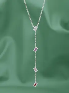 Carlton London Rhodium Plated CZ Lariat Necklace
